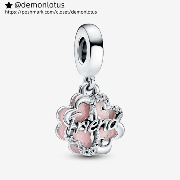 Pandora Four-leaf Clover Friendship Double Dangle Charm - Picture 1 of 5